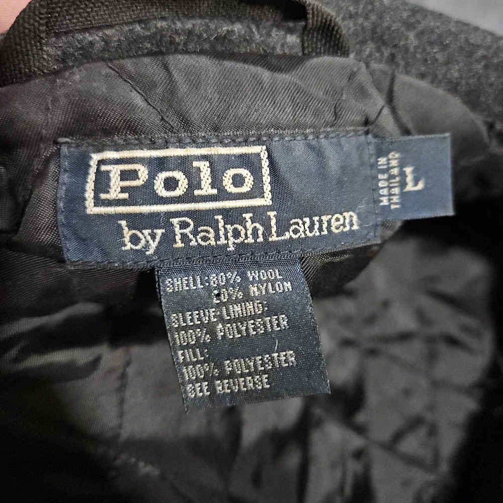 Vintage Polo Ralph Lauren Wool Bomber Jacket Men L Gray Pony Quilt Lined Y2K 90s